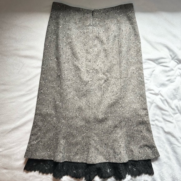 Iris Singer Wool & Angora Trumpet Midi Skirt 6 Speckled Gray Tweed Lace NWT - Picture 2 of 7